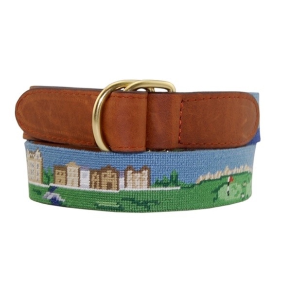 Smathers & Branson St Andrews Scene Needlepoint D-Ring Belt Small - Picture 1 of 12